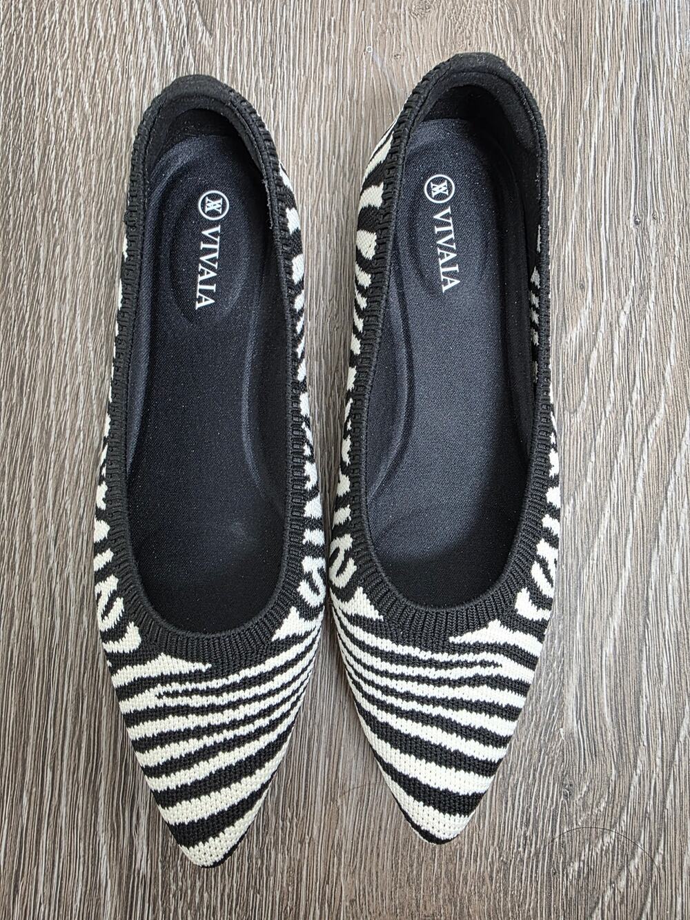 VIVAIA Aria 5° Zebra Knit Pointed Toe Ballet Flats Black Cream SZ EU 36 us 5.5 6